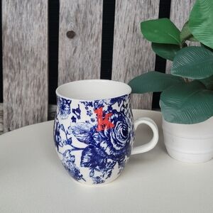 Anthropologie Homegrown Red Letter K Cobalt Blue Floral Mug